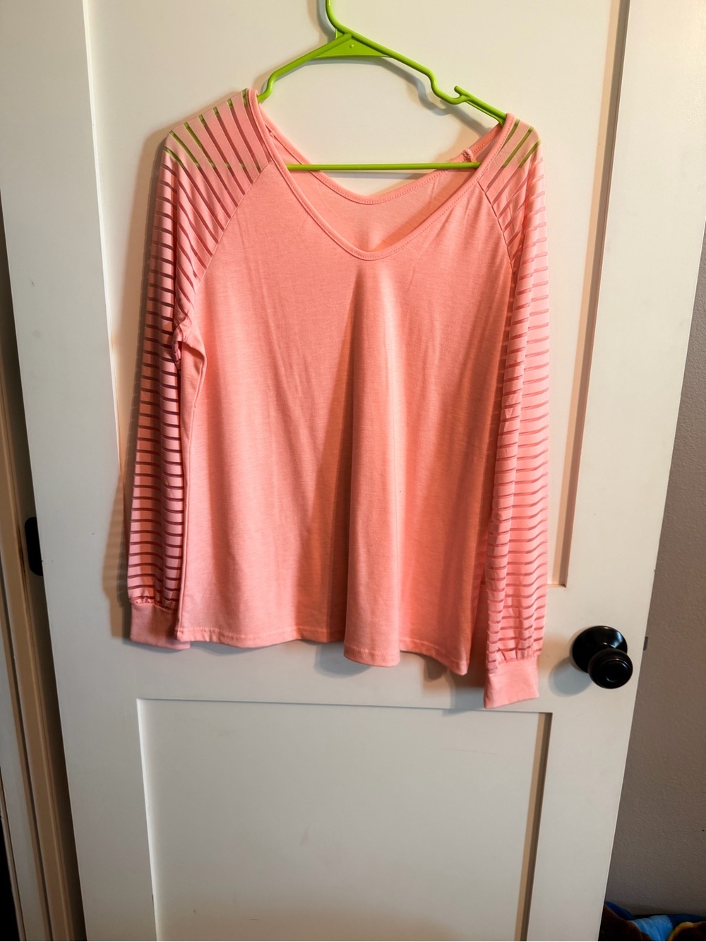 Women's Pink Long-Sleeve V-Neck Top